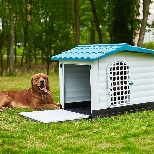 بيت الكلب مع باب بلاستيكي مقاوم للماء  ومأوى للكلاب الأليفة مع فتحات تهوية